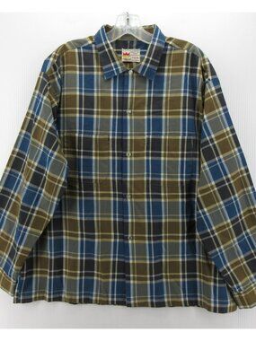VINTAGE Grant Crest Shirt XL Brown 60s 70s Button Up Plaid Workwear *